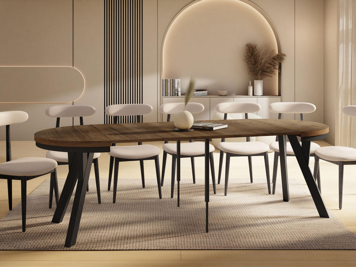 ESSTISCH Vero Neo rund ausziehbar verlängerbar, Eiche Braun Rustikal 100-300/100/77 cm - Alteiche/Schwarz, Holz/Holzwerkstoff (100/100/77cm) - WFL GROUP