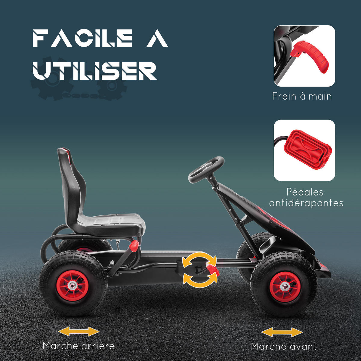 TRETKART DE-13037 verstellbarer Sitz Rot/Schwarz - Rot, Kunststoff (121/58/61cm) - ComfortXL
