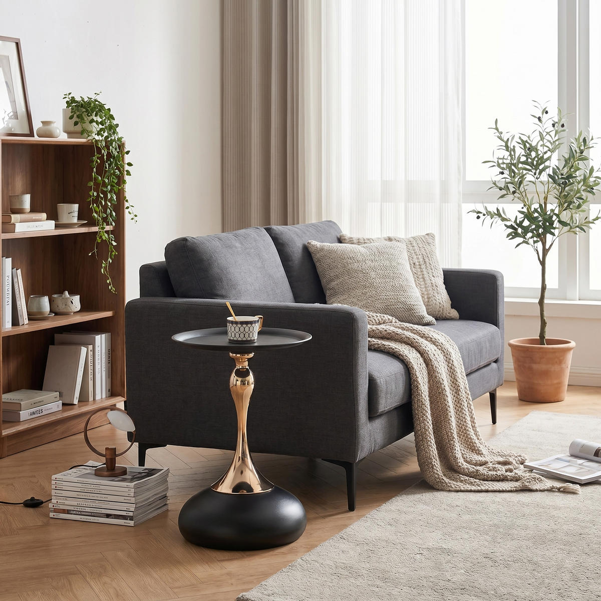 BEISTELLTISCH Ø 38 cm luxuriöses design - Schwarz, Metall (38/38/54cm) - Urban Meuble