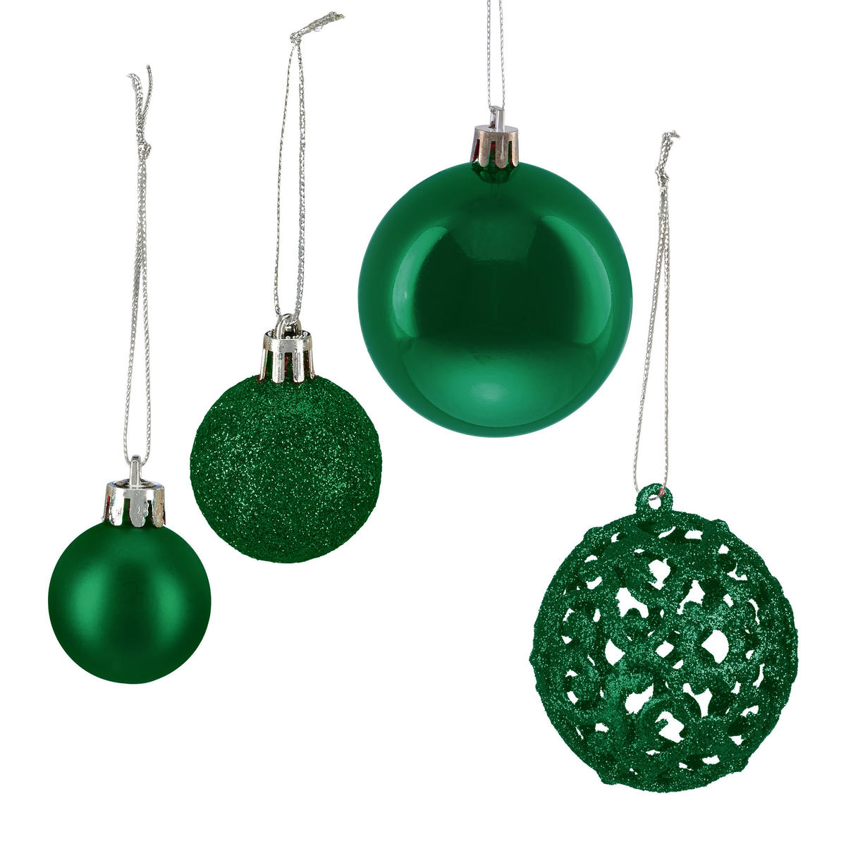 50-TLG.WEIHNACHTSKUGELN-SET - Dunkelgrün, Kunststoff (6/7/6cm) - Relaxdays