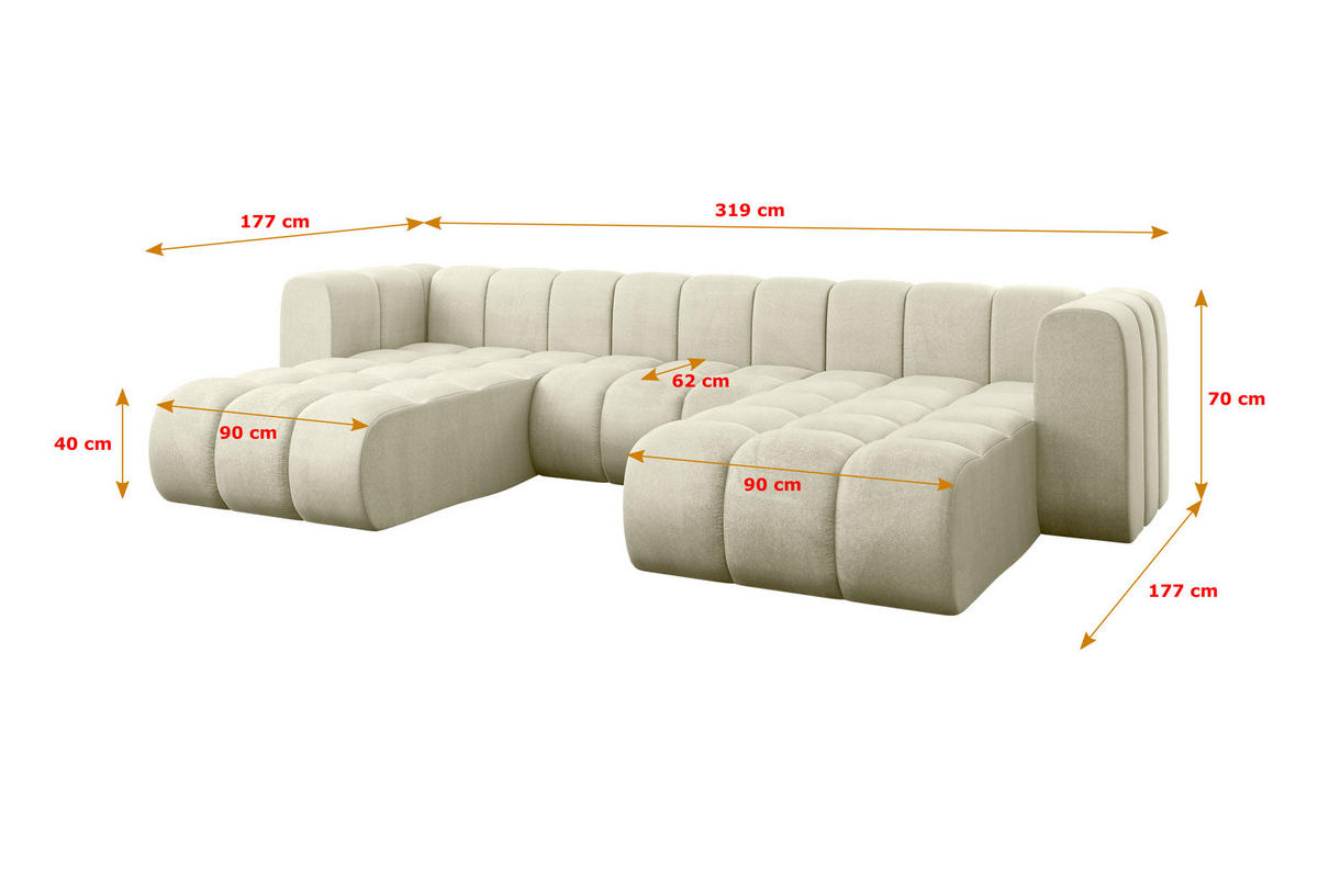 WOHNLANDSCHAFT modulares Sofa Joren-U1 - 319x177x70 cm Beige - Beige, Holzwerkstoff/Textil (319/70/177cm) - ALTDECOR