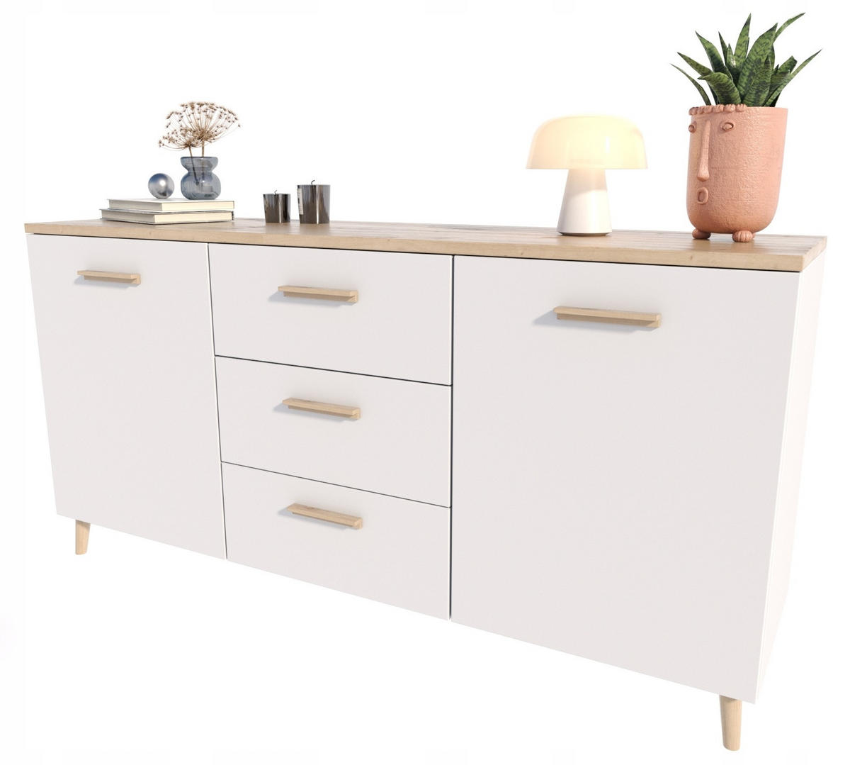 WOHNWAND MALMO 5-teilig Weiß-Artisan Eiche - Multicolor, Holzwerkstoff (150/75/40cm) - Matkam Möbel