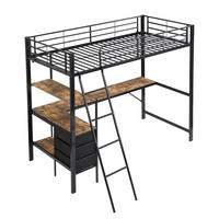 HOCHBETT 90/200 cm DE-02240, in Schwarz, mit Tisch und 3 Schubladen - Schwarz, Holzwerkstoff/Metall (90/200cm) - ComfortXL