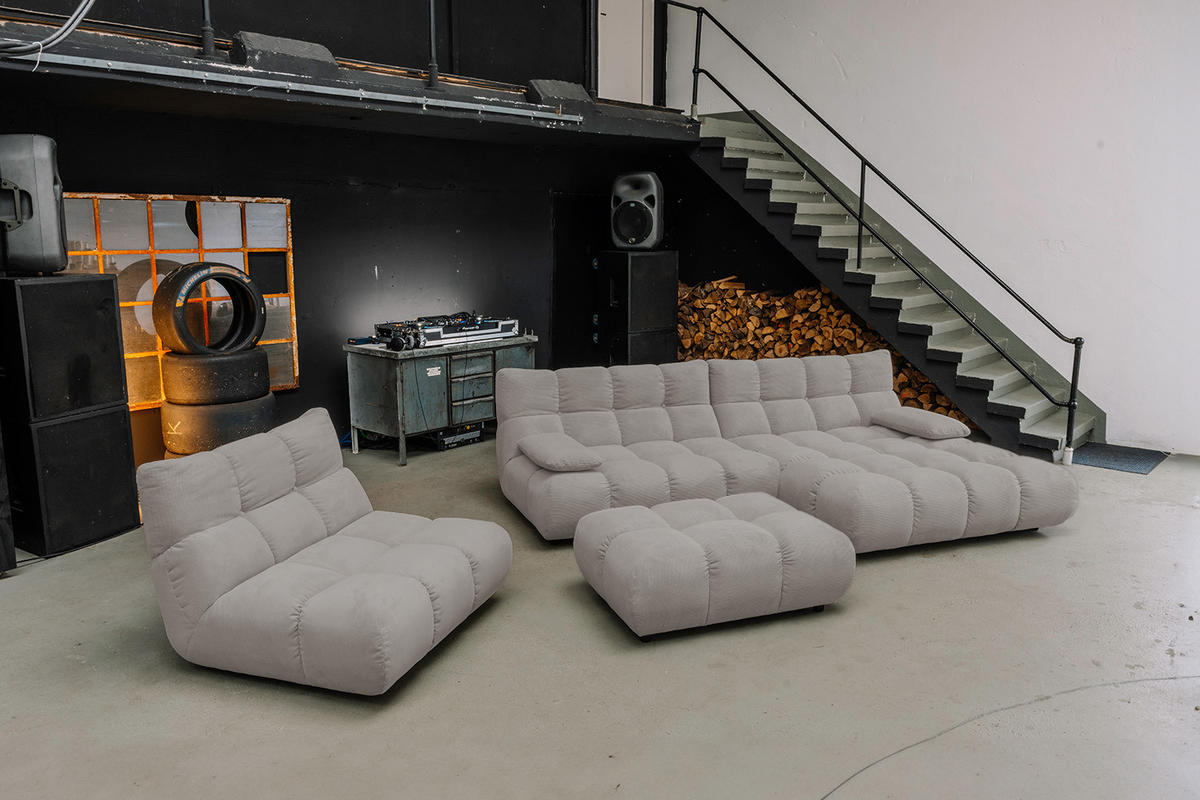 SITZGRUPPE VIVIEN 3ER SET Grau Cord - Grau, Kunststoff/Textil (359/85/510cm) - KAWOLA