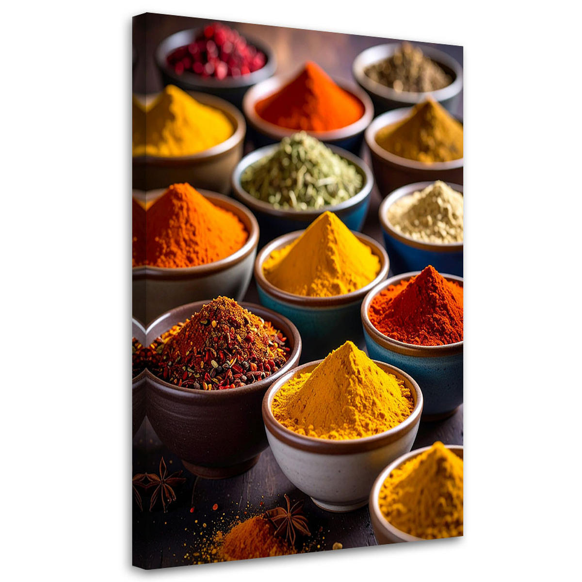 LEINWANDBILD Gewürze und Kräuter in Schalen 80x120cm - Multicolor, Textil (80/120cm) - Feeby