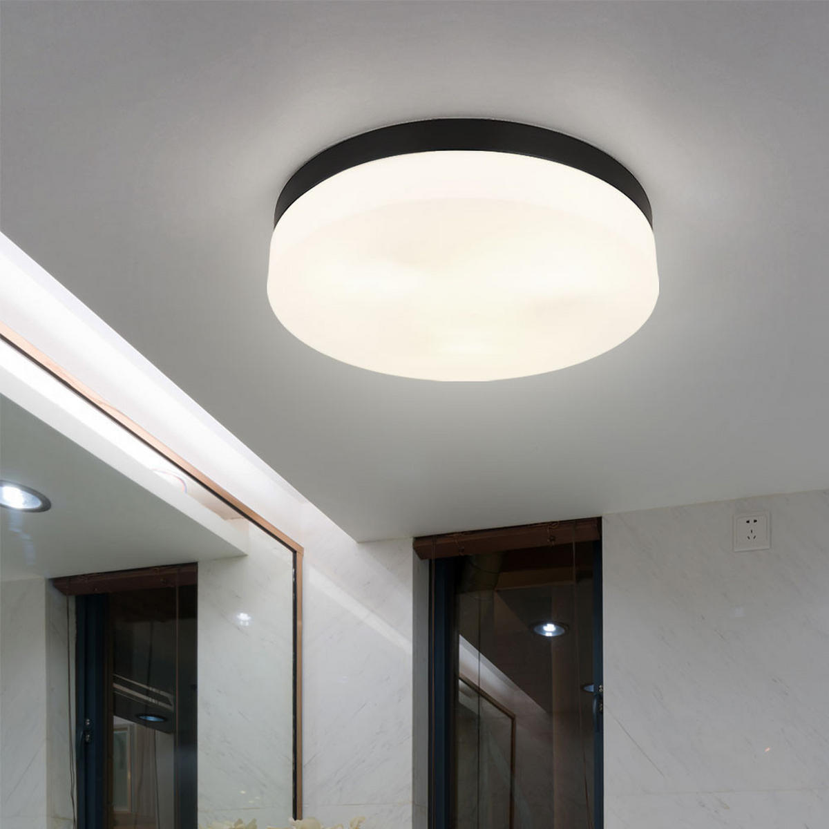 LED DECKENLEUCHTE Alu Glas Schwarz - Schwarz, Glas (30/30/6.5cm) - Globo Lighting