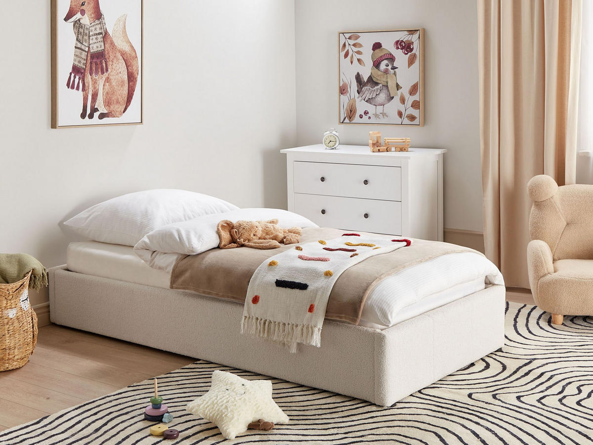 POLSTERBETT Weiß 90-200 cm Dinan - Weiß, Holz/Textil (90/200cm) - Beliani
