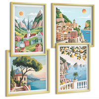 BILDER SET 4er Set - 50x50 cm & 40x60 cm Goldrahmen - Meereslandschaften, Zitrusfrüchte - Goldfarben, Kunststoff (50/50cm) - TULUP