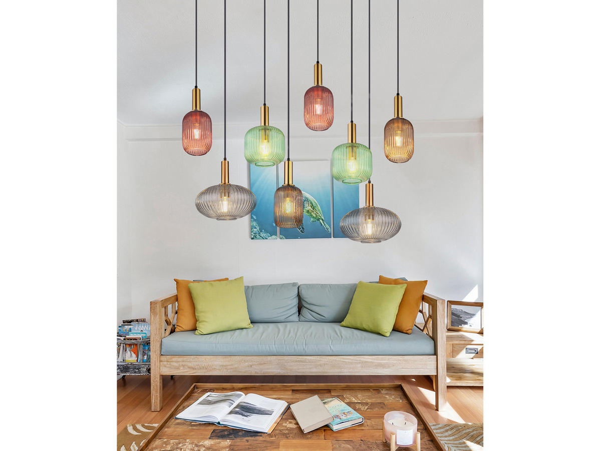 LED-PENDELLEUCHTE Breite 125cm, Lampenschirme Glas Bunt - Hellbraun/Messingfarben, Glas/Metall (48/125/125cm) - meineWunschleuchte