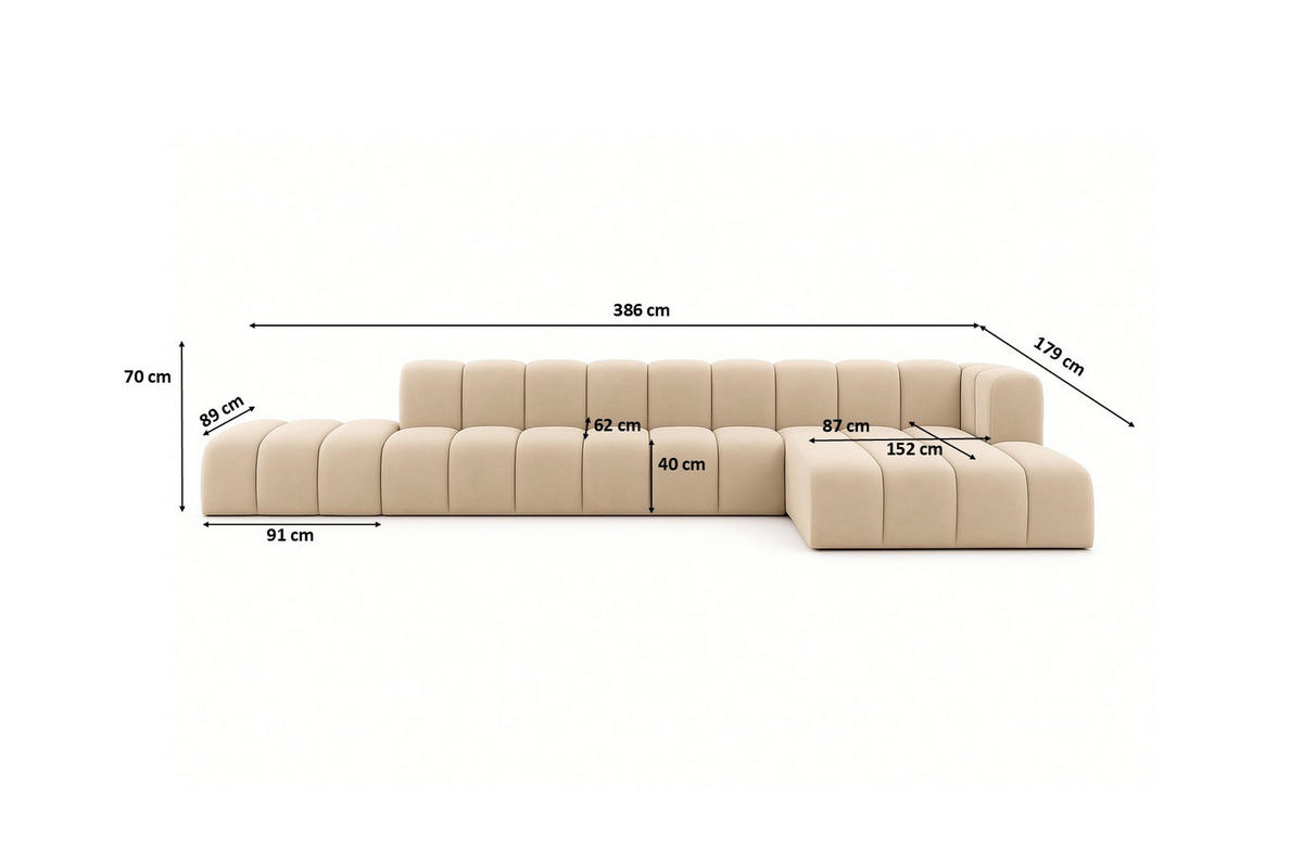 ECKSOFA Mit Hocker GRAND L, Stoff Salvador, Beige, Rechts - Beige, Holz (386/179cm) - Kaiser Möbel