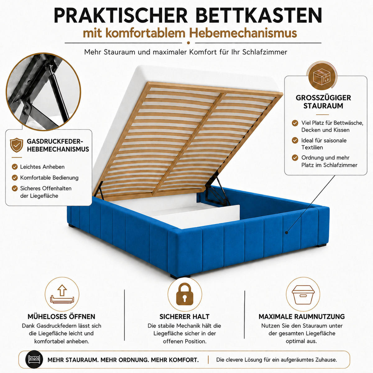 MARPUR Polsterbett NERO 180x200 cm mit Bettkasten und Lattenrost, Blau - Chromfarben/Blau, Holz/Holzwerkstoff (180/200cm) - Marpur
