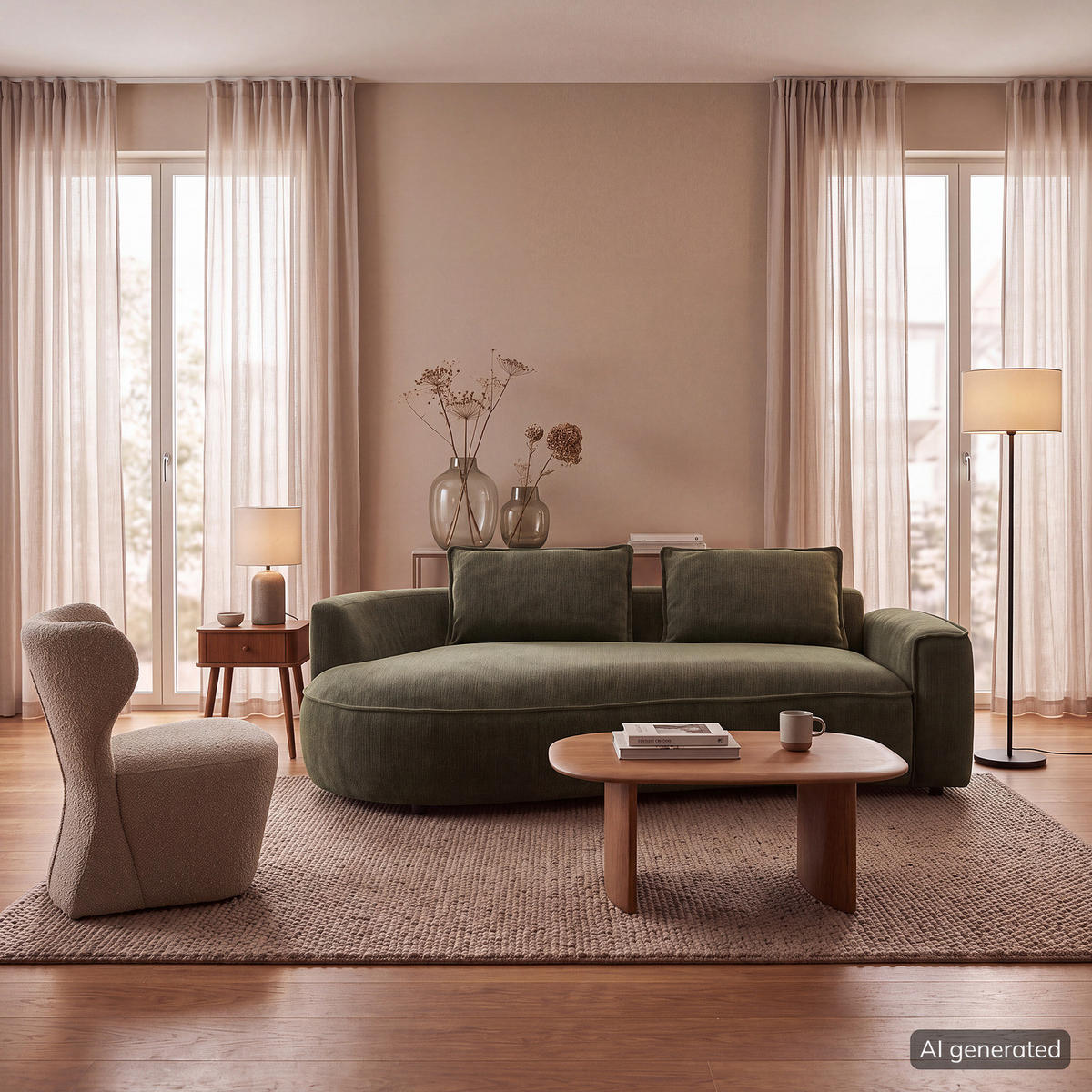 2,5-SITZER SOFA - Schwarz/Grün, Kunststoff/Textil (217/82/146cm) - home24