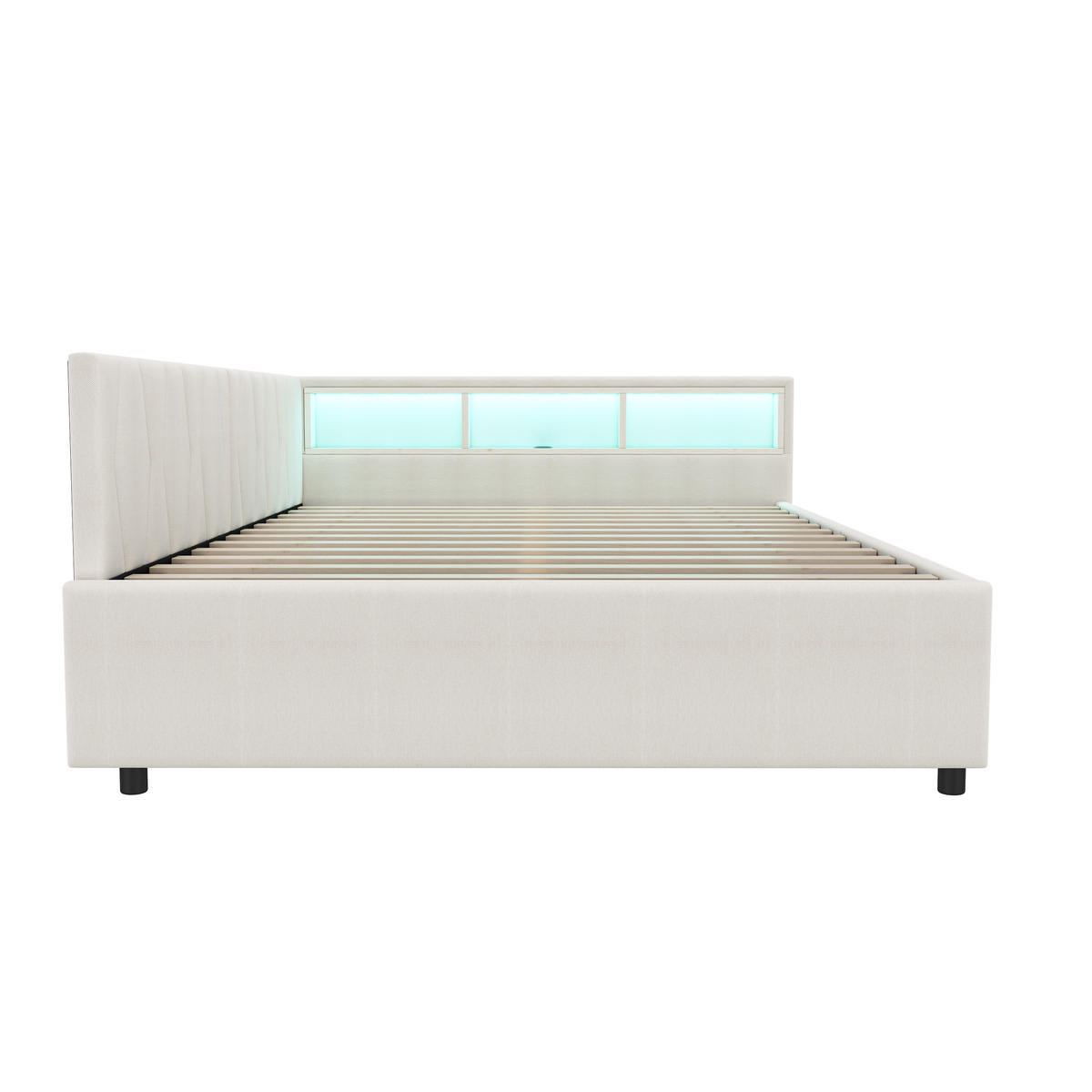 TAGESBETT mit 2 Schubladen und USB 140x200 cm Beige - Beige, Holz (140/200cm) - Meubliv