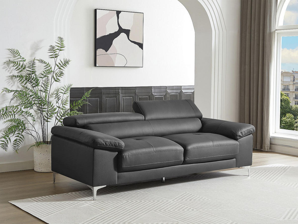 LEDERSOFA 3-Sitzer - Anthrazit - SOLANGE - Anthrazit, Leder (210/73/103cm) - Vente-Unique