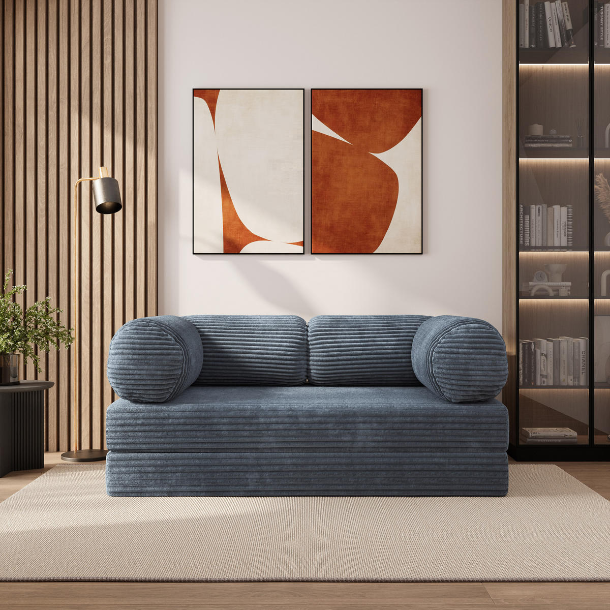 BETTSOFA ALVIO aus Schaumstoff Cordstoff Grau Schlaffunktion - Blaugrau, Textil (170/68/80cm) - MASSENO