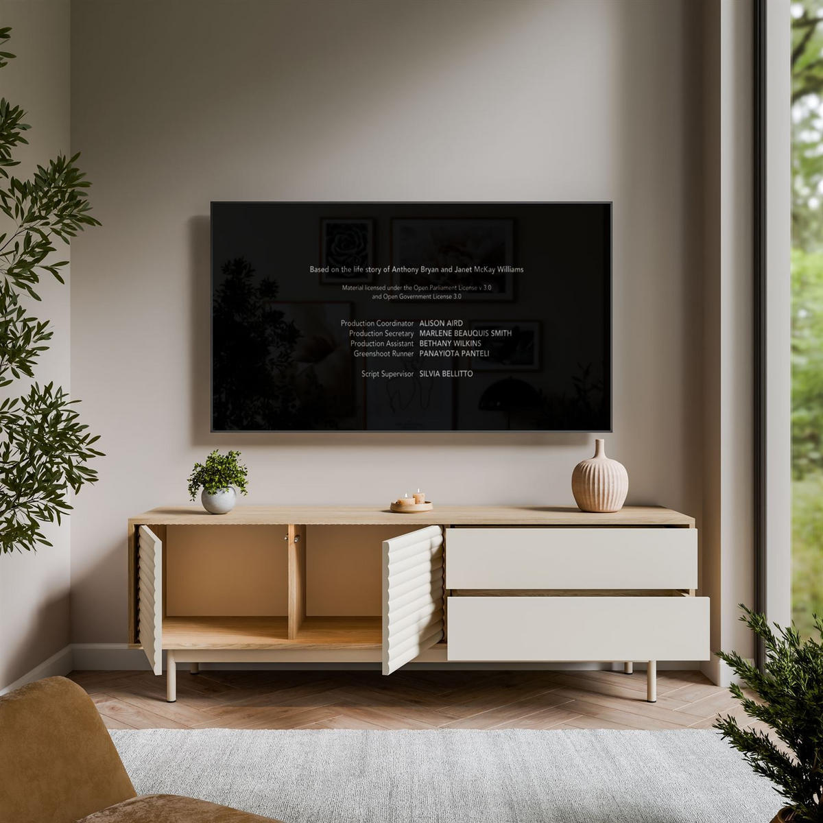 TV-SCHRANK FLORENCE mit LED-Beleuchtung - Kaschmir, Holzwerkstoff (160/53/40cm) - Lookway