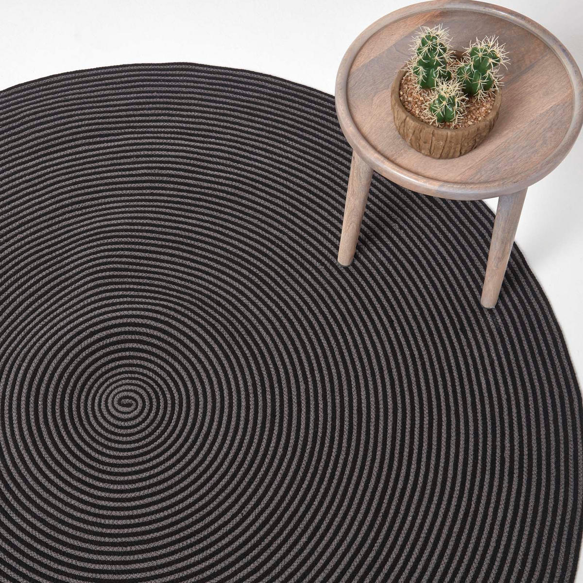 TEPPICH Spirale geflochten rund 200 cm - Schwarz, Textil (200/200cm) - Homescapes