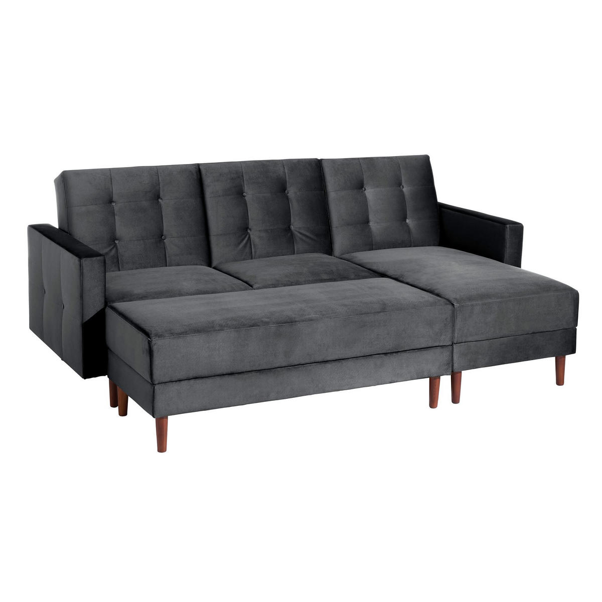 FUNKTIONSSOFA mit Hocker Katunia Samtvelours graphit - Graphitfarben, Kunststoff (222/92/144cm) - 58aufmkessel