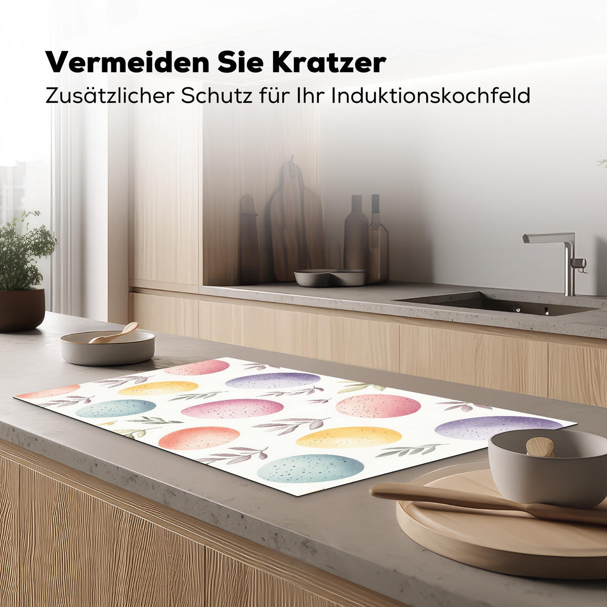 HERDABDECKPLATTE Eier - Bunt - Muster Ceranfeldabdeckung 90x52 cm - Weiß, Kunststoff (90/52/0.2cm) - MuchoWow