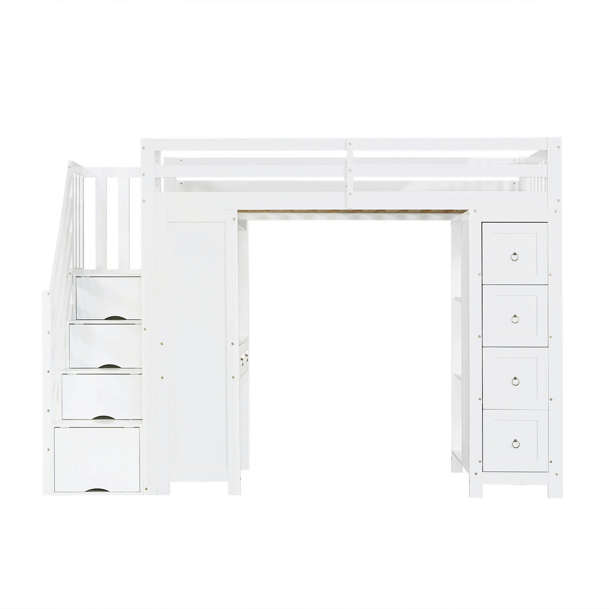 VYVÝŠENÁ POSTEL 90/200 cm v bílé barvě s psacím stolem, zásuvkami a policemi - bílá, dřevo/kompozitní dřevo (90/200cm) - CHICFURN