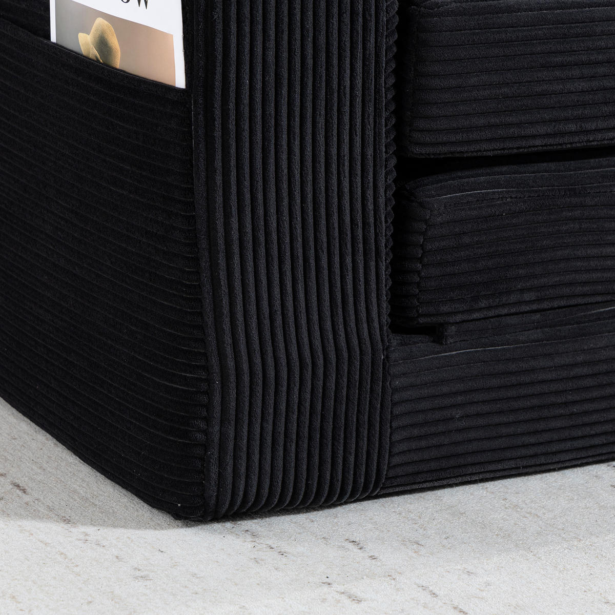 2-SITZER SOFA Cord Schwarz mit Getränkehaltern und Seitentaschen - Schwarz, Textil (136/82.5/80cm) - WISHDOR