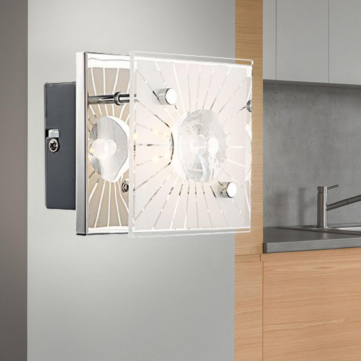 LED WANDLEUCHTE SANTI Kristalloptik Silber - Silberfarben, Glas (11/10/11cm) - Globo Lighting