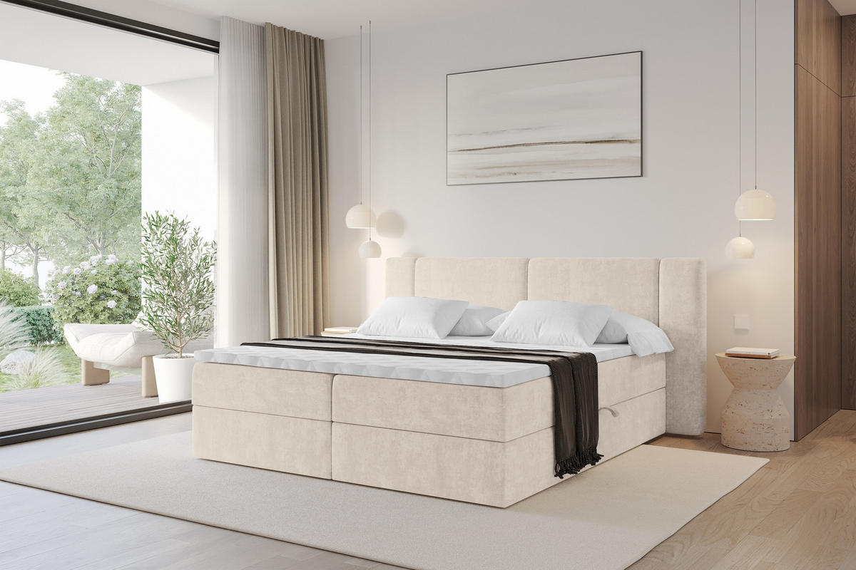 BOXBETT mit Matratze H4 - EVON - 140x200 cm Beige - Champagner, Holzwerkstoff (140/200cm) - ALTDECOR