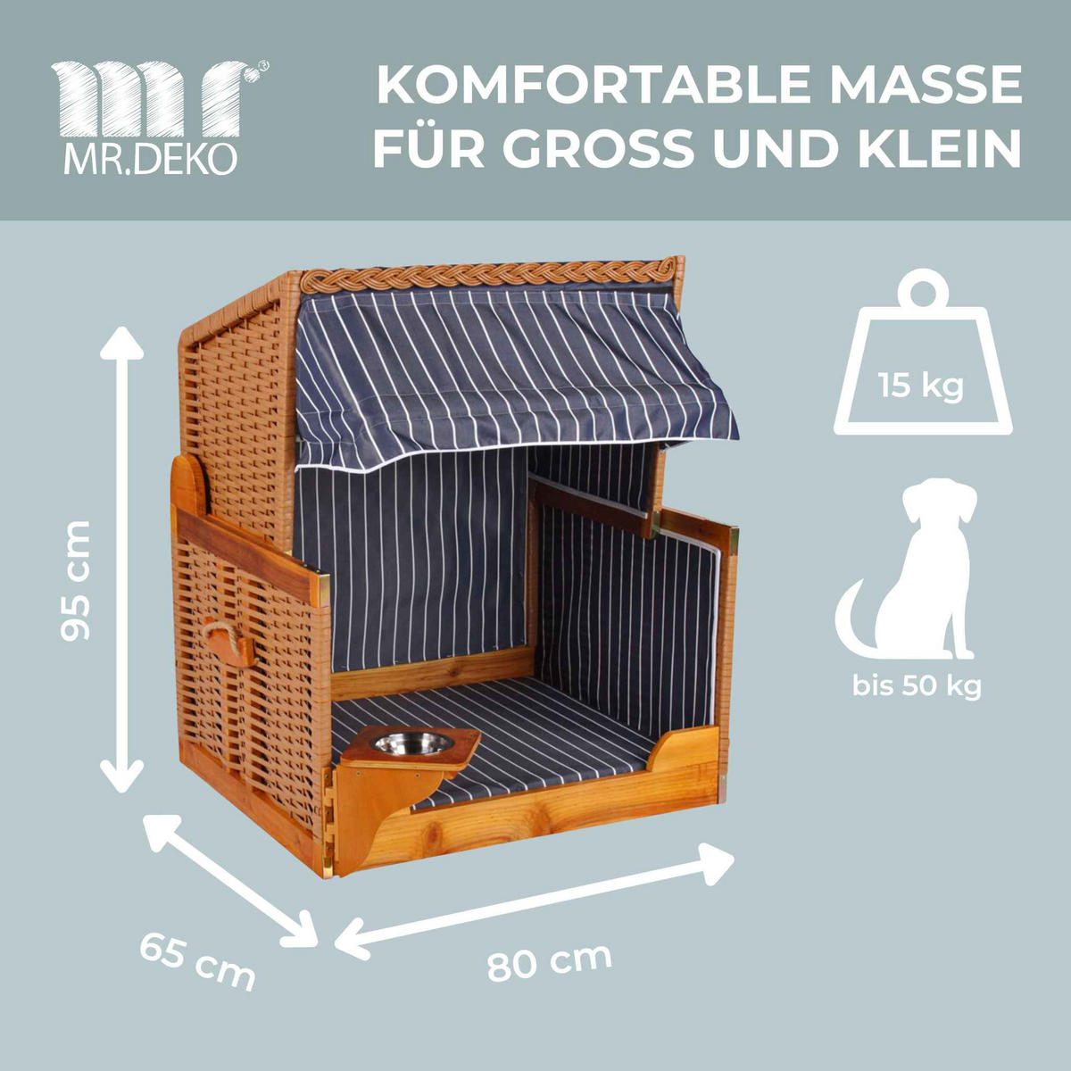 HUNDESTRANDKORB Wacholder Blau - Blau/Braun, Metall (80/95/65cm) - Mr. Deko