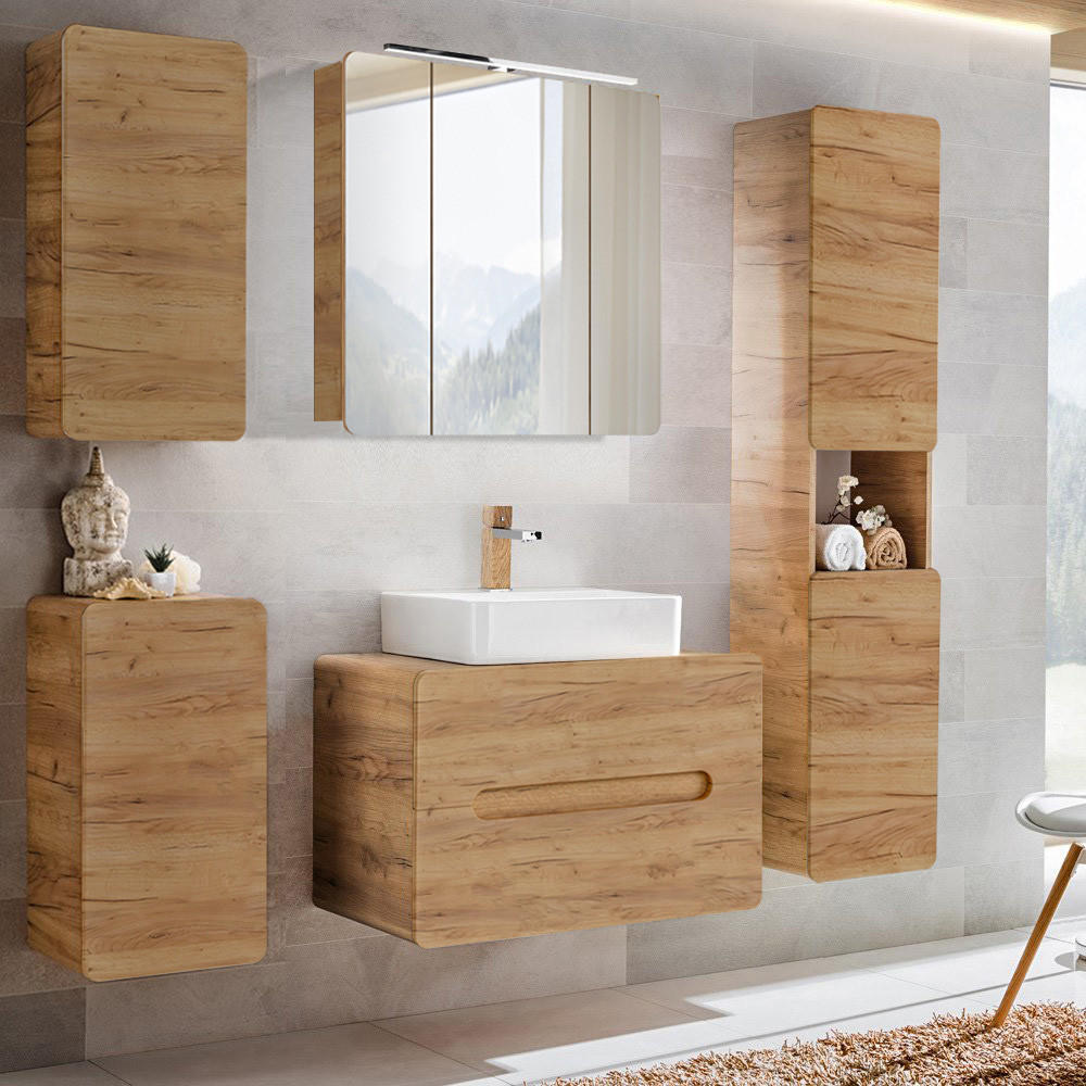 BADMÖBEL-SET 5-TLG. Luton-56 - Braun, Holzwerkstoff (180/200/46cm) - Lomado