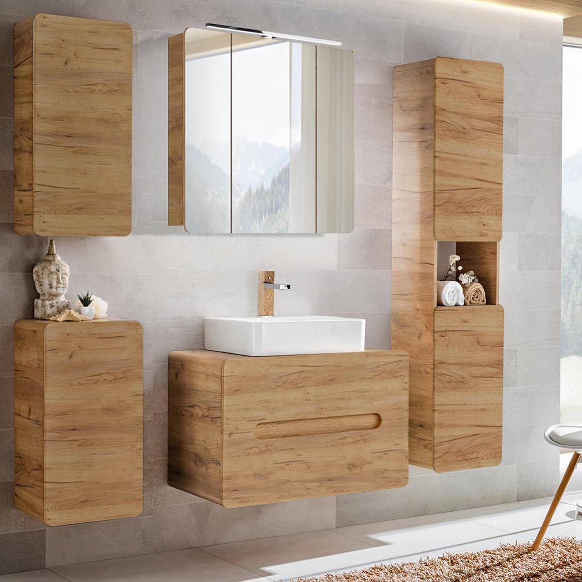 BADMÖBEL-SET 5-TLG. Luton-56 - Braun, Holzwerkstoff (180/200/46cm) - Lomado