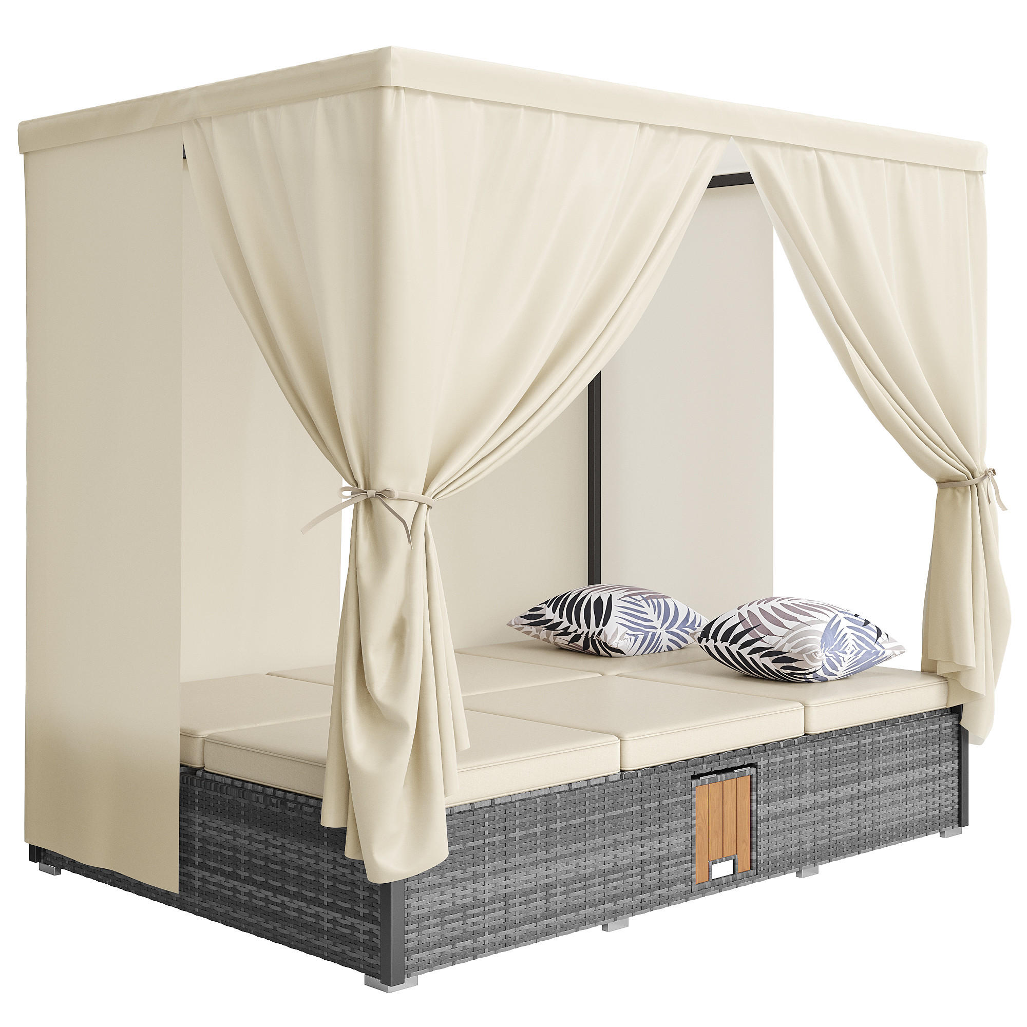 SONNENLIEGE aus Metall/Rattan 187x128x186 cm in Beige mit Vorhang - Beige, Metall (128/186/187cm) - Modfu