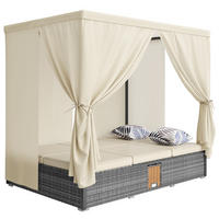 SONNENLIEGE aus Metall/Rattan 187x128x186 cm in Beige mit Vorhang - Beige, Metall (128/186/187cm) - Modfu
