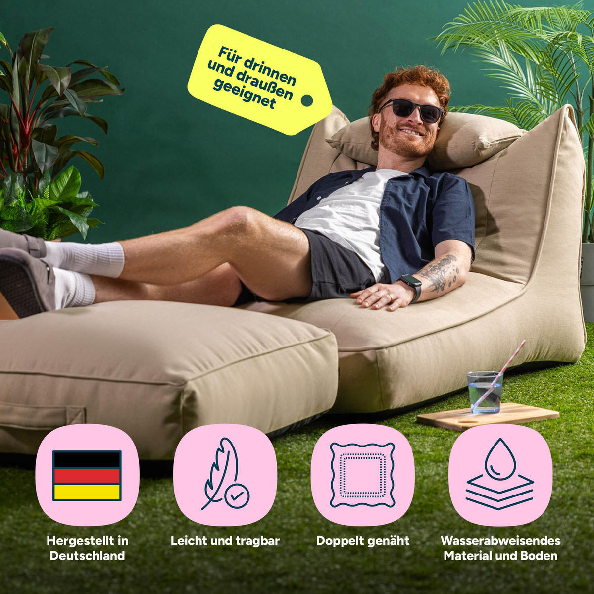 SITZSACK Outdoor mit Bodenkissen Nova - Beige, Textil (84/68/180cm) - icon