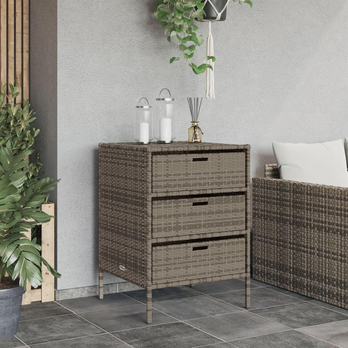 GARTENSCHRANK Grau 55x59x80 cm Poly Rattan - Grau, Kunststoff (55/80/59cm) - furnicato