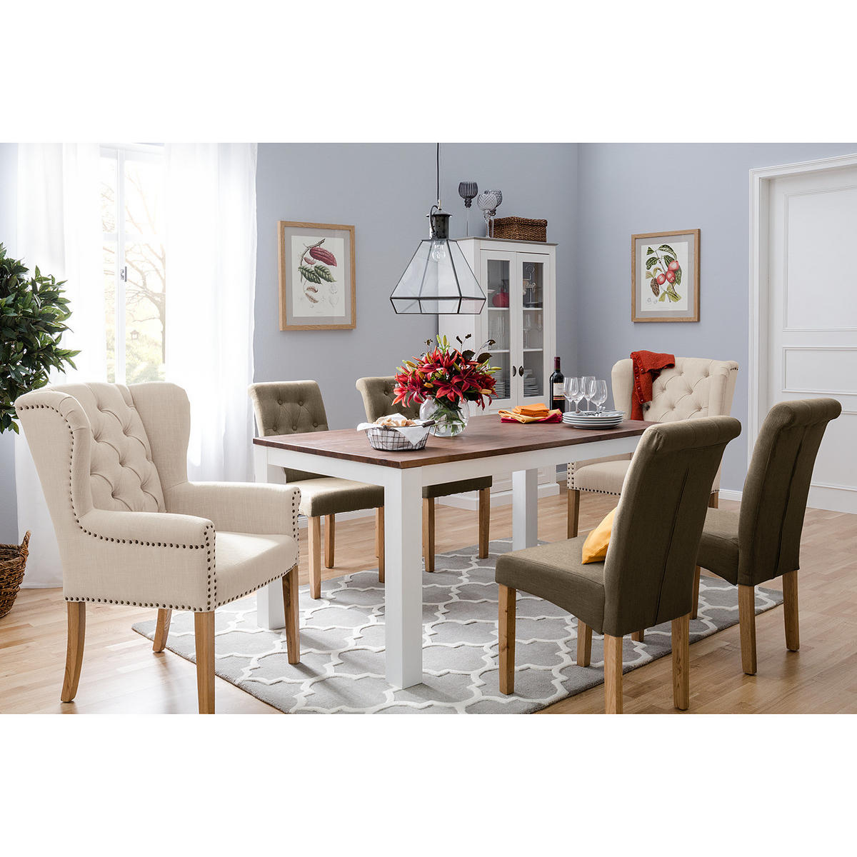 POLSTERSTUHL - Webstoff / Massivholz - Cappuccino, Holz/Textil (45/95/60cm) - home24