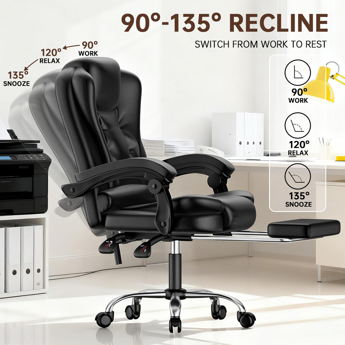 BÜROSTUHL Schwarz ergonomisch verstellbar mit Fußstütze - Schwarz, Metall (63/116/68cm) - Rattrix