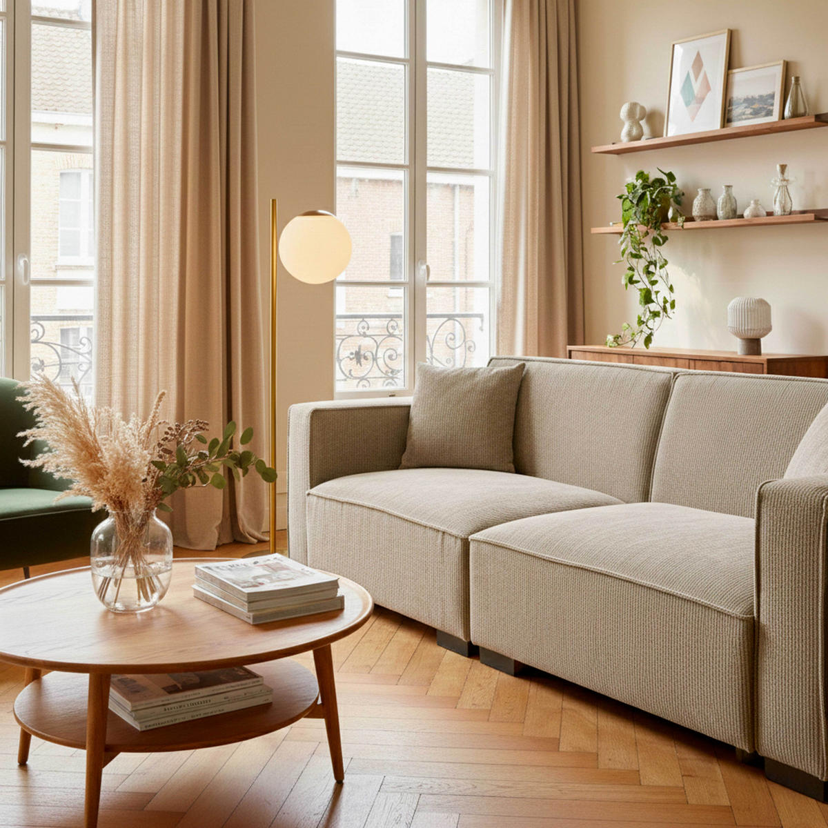 SOFA 3-Sitzer, Taupe - Taupe, Textil (90/76/230cm) - Oviala