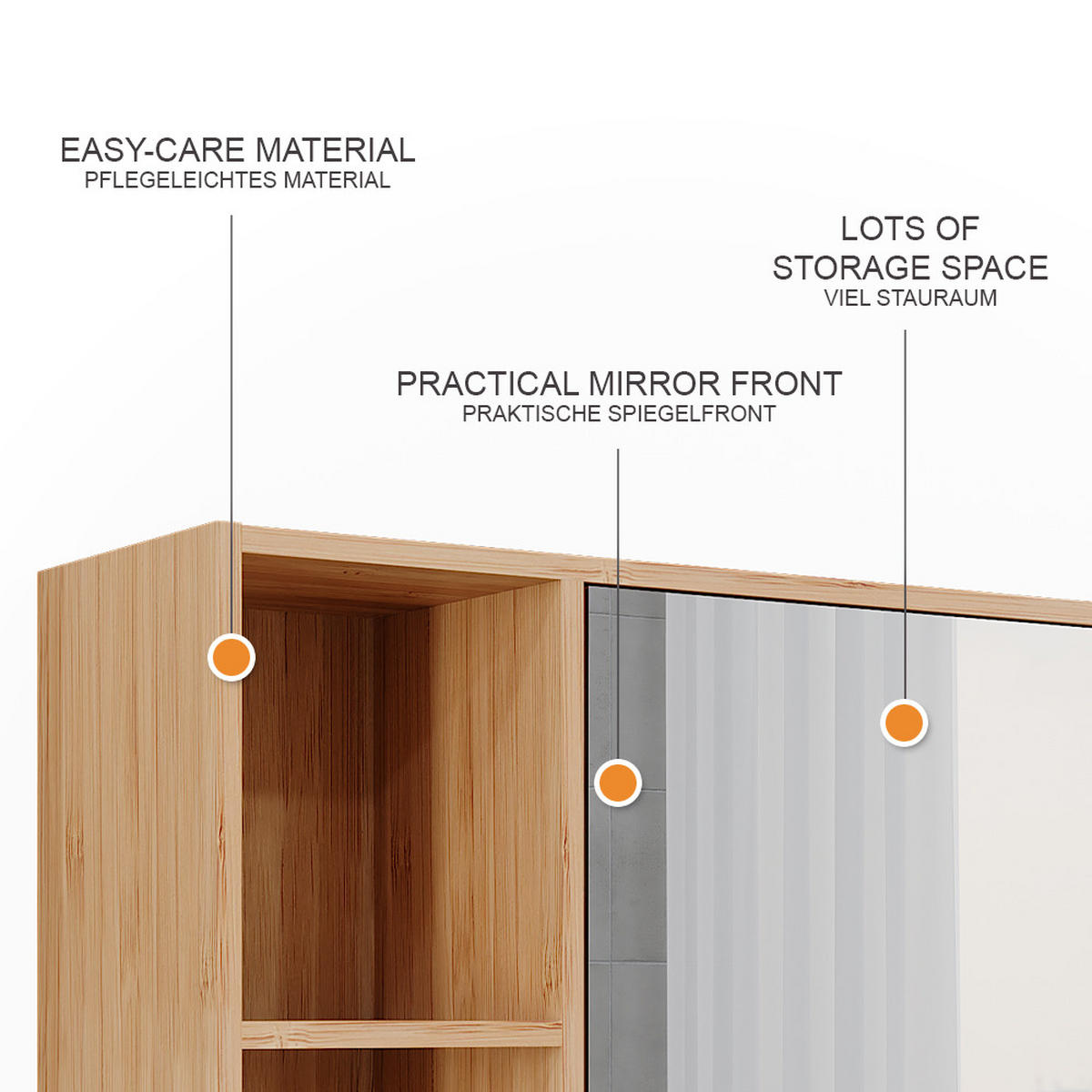 BADSPIEGELSCHRANK Lucie Bambus 54 x 44.5 cm mit Spiegel - Braun, Holzwerkstoff (54/44.5/20cm) - Vicco