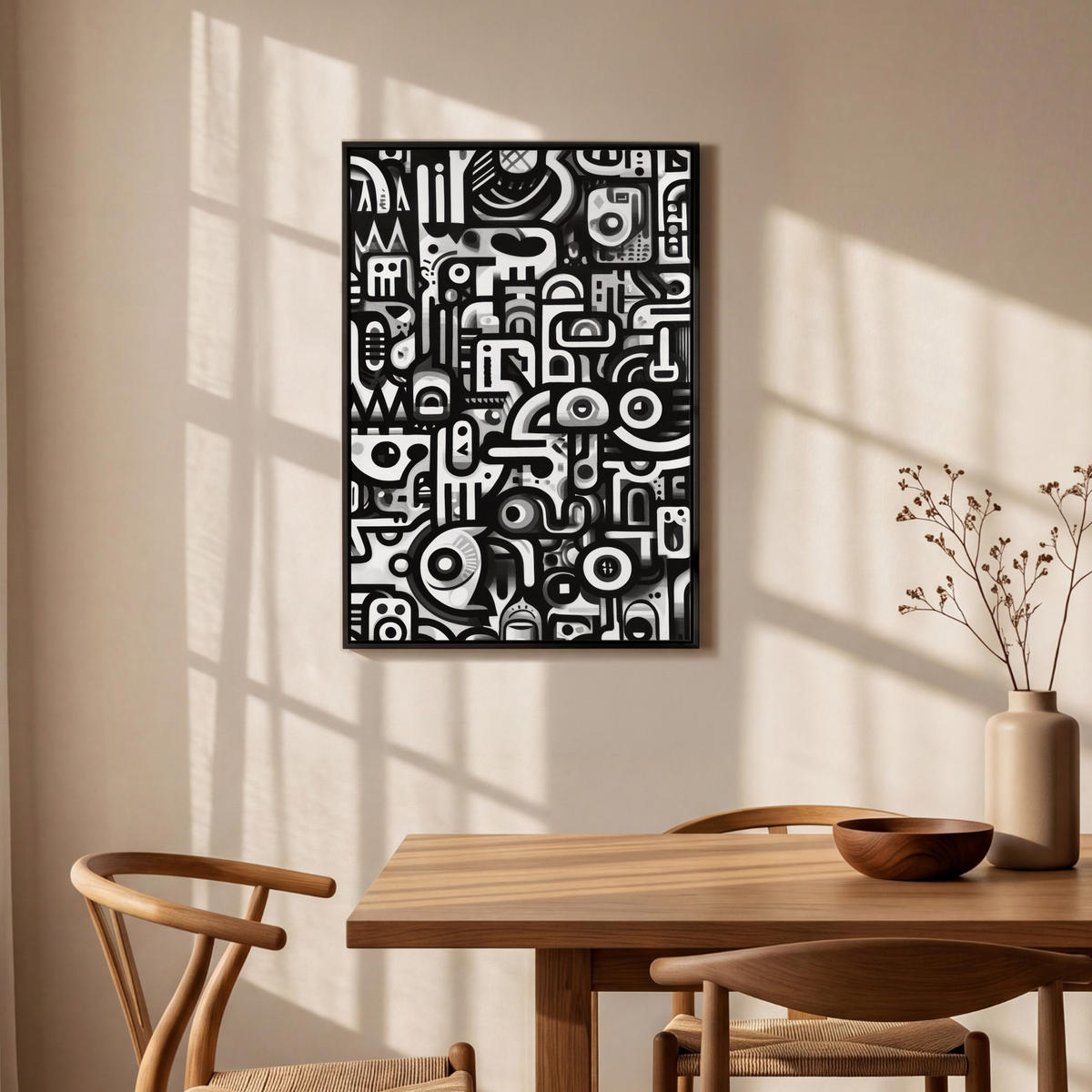 LEINWAND Bilder mit Rahmen - Symbole - Abstrakt - Grafik - Schwarz - 60x90 - Schwarz, Textil (60/90cm) - MuchoWow