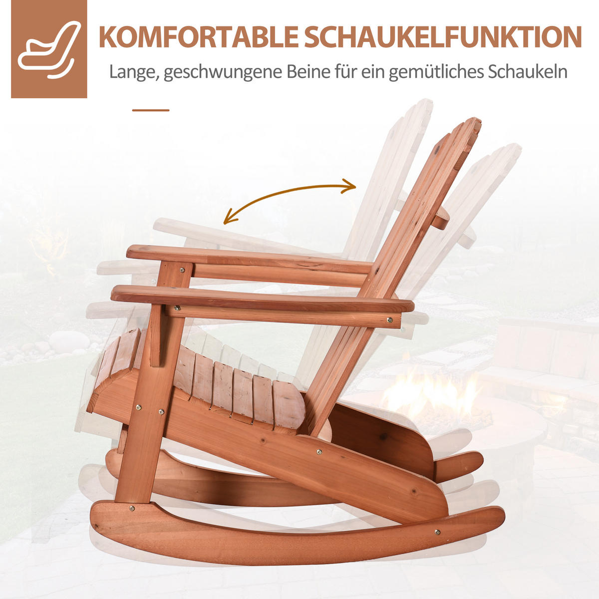 ADIRONDACK Gartenstuhl Schaukelstuhl Schaukelsessel Balkonstuhl Natur - Naturfarben, Holz (94/97/77cm) - Outsunny