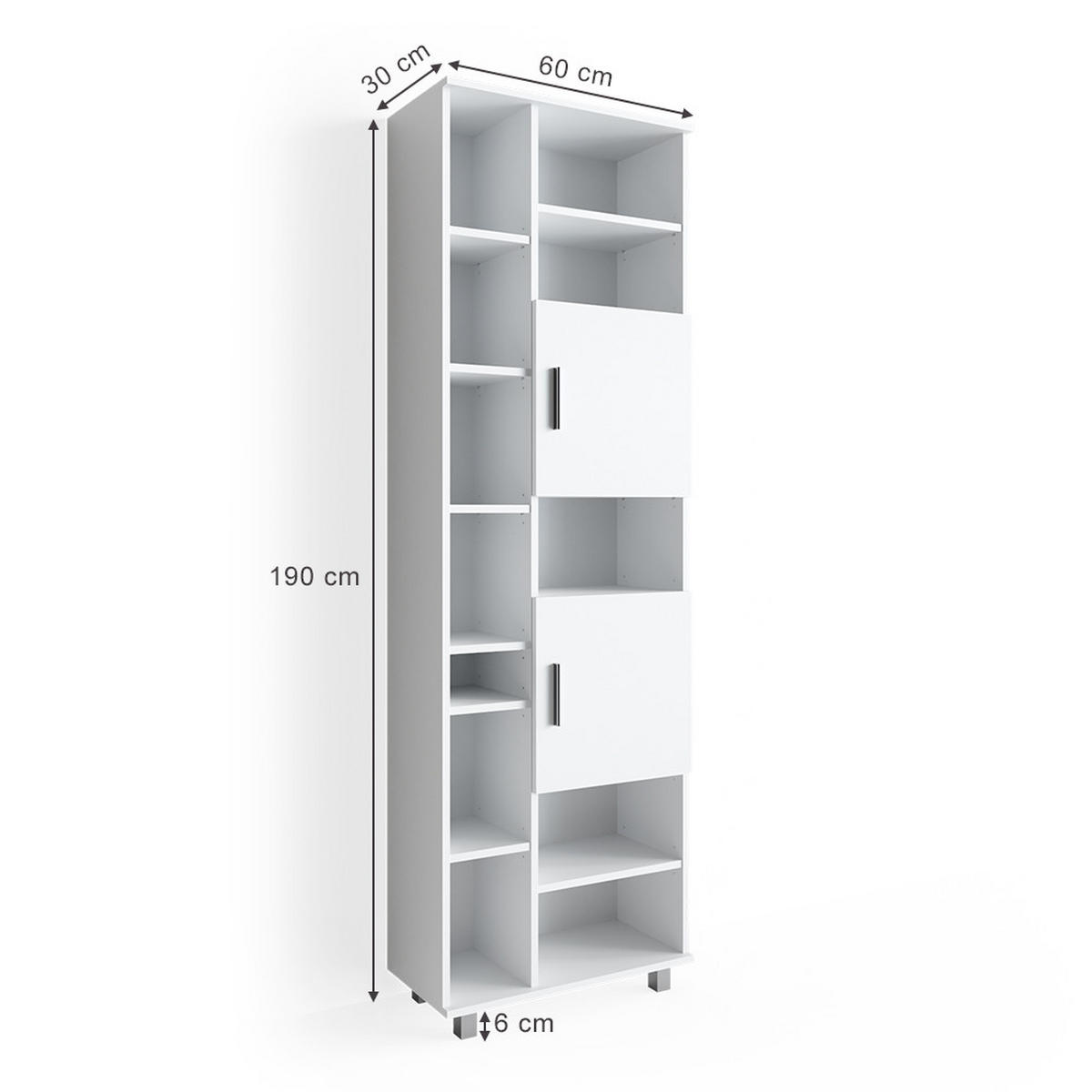 BADSCHRANK Ilias Weiß 60 x 190 cm - Weiß, Holzwerkstoff (60/190/30cm) - Vicco