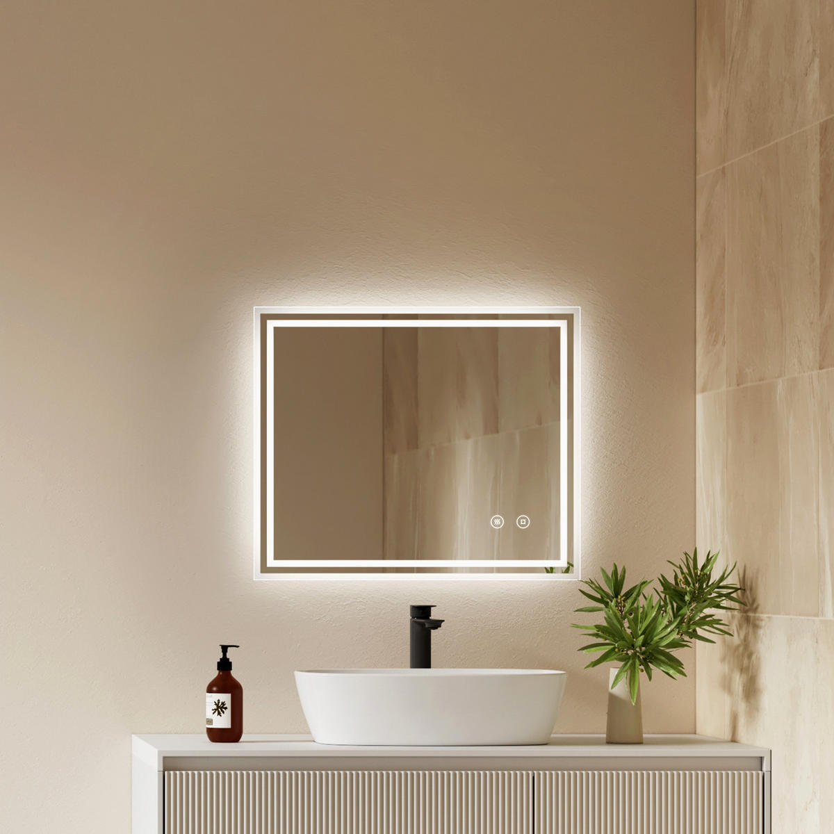 OGLINDA de baie cu LED-uri 60/50 cm - transparent, sticlă (60/50/3.5cm) - EMKE