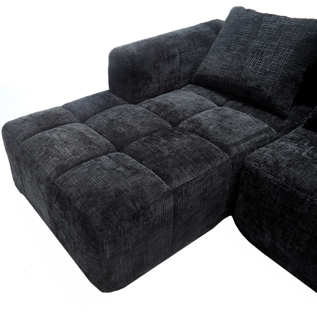 4-SITZER ECKSOFA Chenille Schwarz mit Seitentaschen und mit Kissen - Schwarz, Textil (250/158cm) - WISHDOR