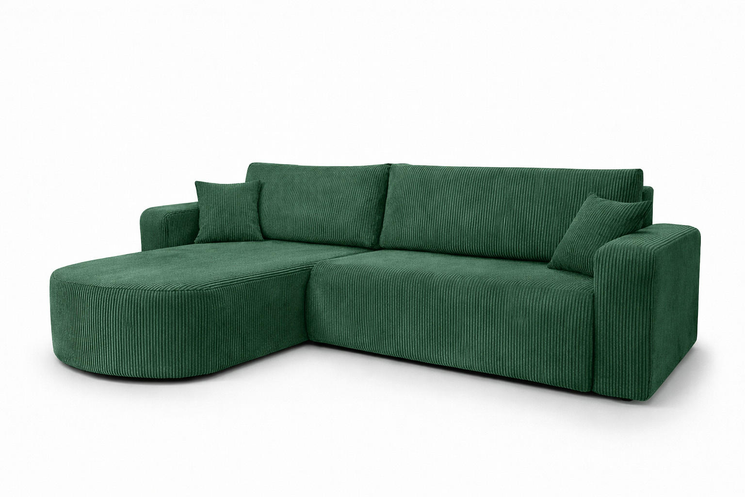 Kaiser Möbel ROHOVÁ SEDAČKA s funkcí spaní, manšestrová tkanina Poso, Zelená, Levá strana, ROUND ONE XL