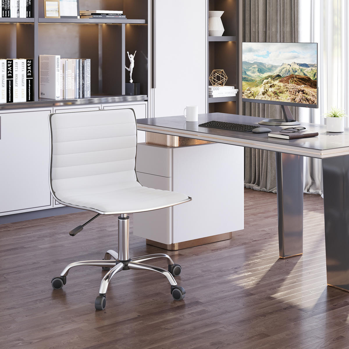 FRISEURSTUHL, Drehstuhl, Stahl PU, Weiß - Weiß, Metall (48/90/52cm) - HOMCOM