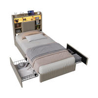 POLSTERBETT 90/200 cm Beige mit 2 Schubladen, LED-Kopfteil mit Ablage und USB - Beige, Metall (90/200cm) - EuroLiving