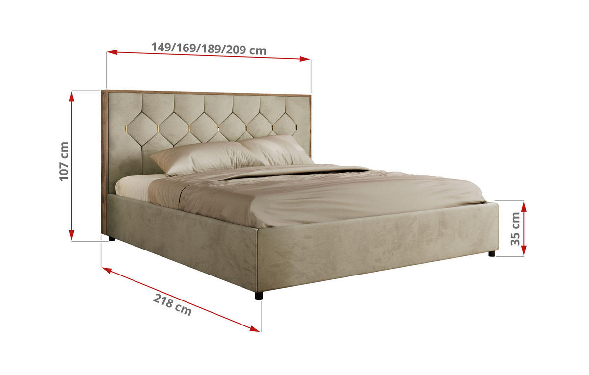 POLSTERBETT LARINO CLASSIC 160/200 - Beige Velvet - Schaum-Matratze - Beige, Textil (160/200cm) - MKS