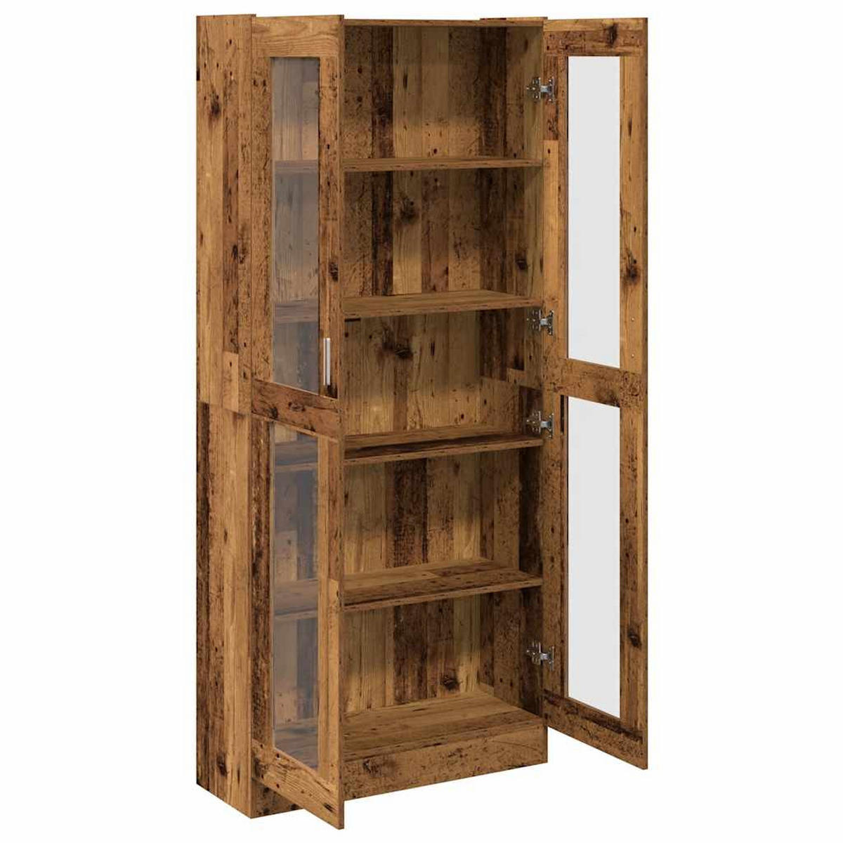 VITRINE mit Glas Türen, 4 Ablagen 82,5/30,5/185 cm aus Holzwerkstoff Altholz-Optik Dekor - Graubraun, Holz (82.5/185/30.5cm) - vidaXL