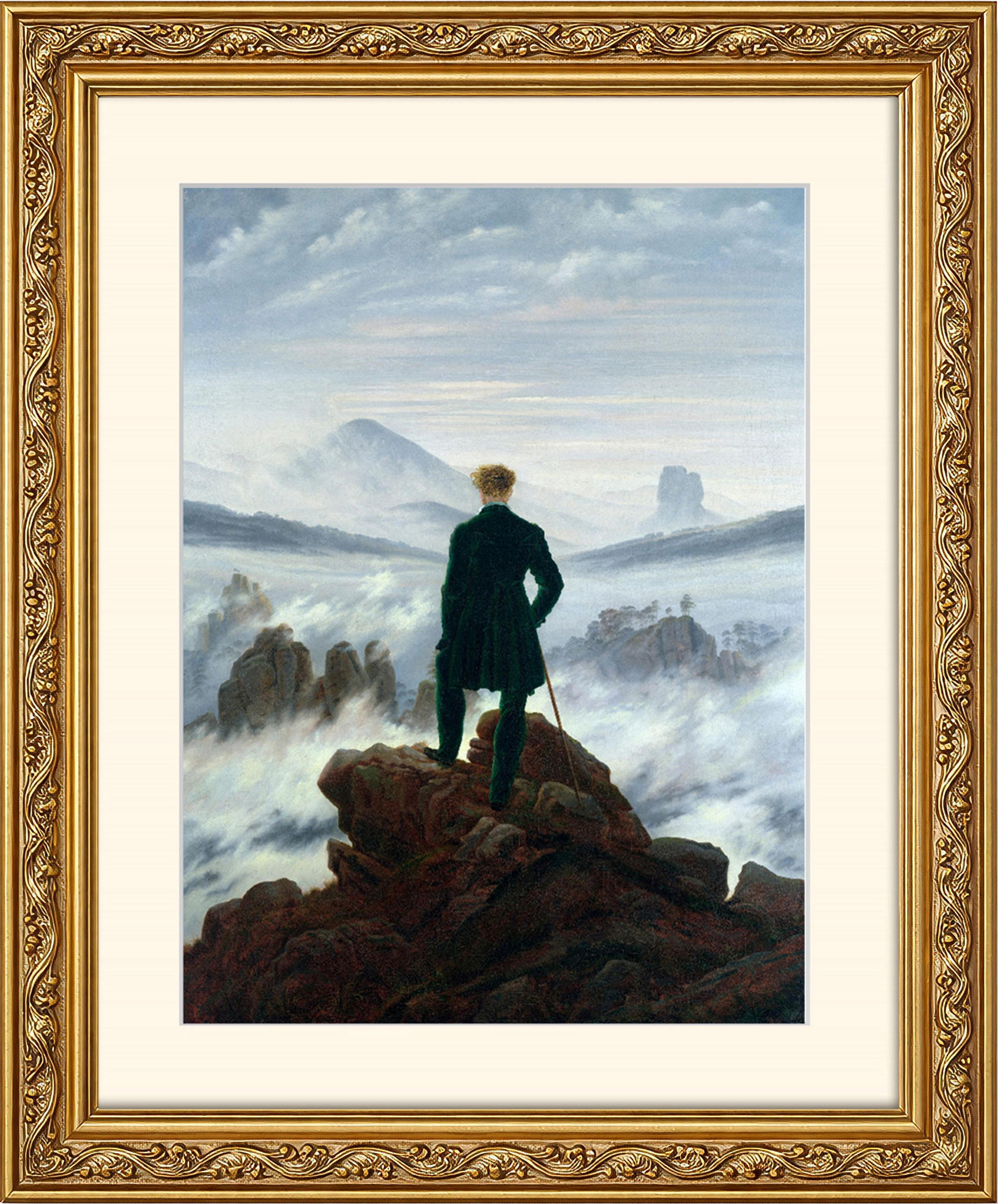 BILD gerahmt 53x63 cm Caspar David Friedrich "Wanderer über dem Nebelmeer" - Beige, Holz (53/63cm) - artissimo
