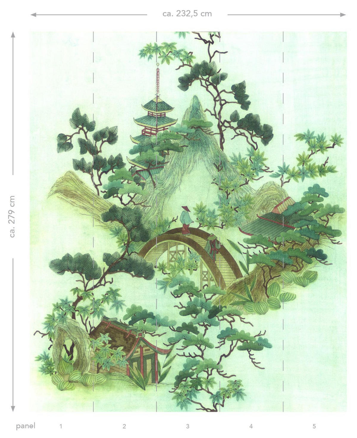 FOTOTAPETE Chinoiserien 232.5 x 279 cm - Grün, Papier (232.5/279cm) - ESTAhome